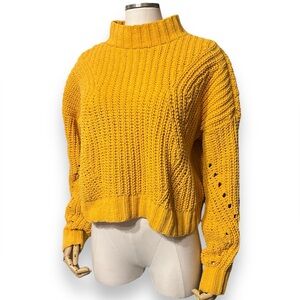 HOLLISTER Chenille Mock Neck Cropped Knit Sweater- Goldenrod
